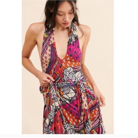Anthropologie Maeve Cynthia Halter Maxi Dress Colorful Tribal Size S Small - Picture 7 of 15